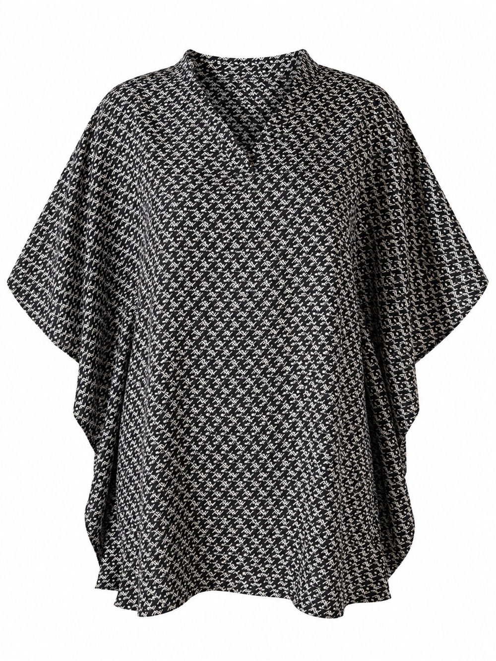 NWT Carla Christoph Black/Ivory  Geometric Kaftan Tunic Blouse One Size Fits All